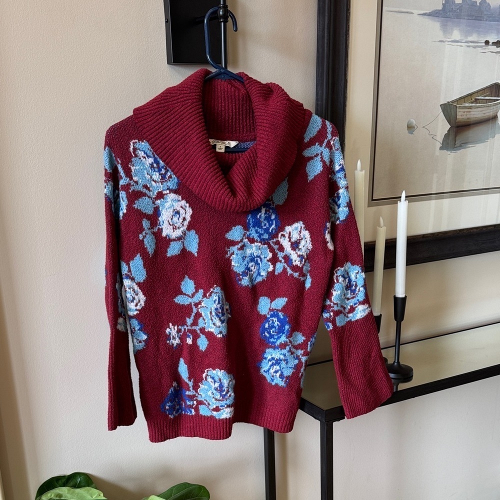 The Pioneer Woman Burgundy Floral Cowl Neck Sweater Small  A048